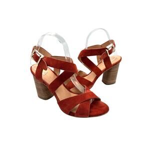 Antonio Melani Pellham Rust Suede Leather Criss Cross Block Heel Strappy Sandals
